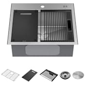 Delta Rivet 25” Workstation Kitchen Sink Top Mount Drop-In 16 Gauge Stainless Steel Single Bowl with WorkFlow Ledge and Accessories Stainless Steel
